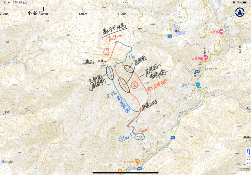 大渚山BC ルートメモ 地形図