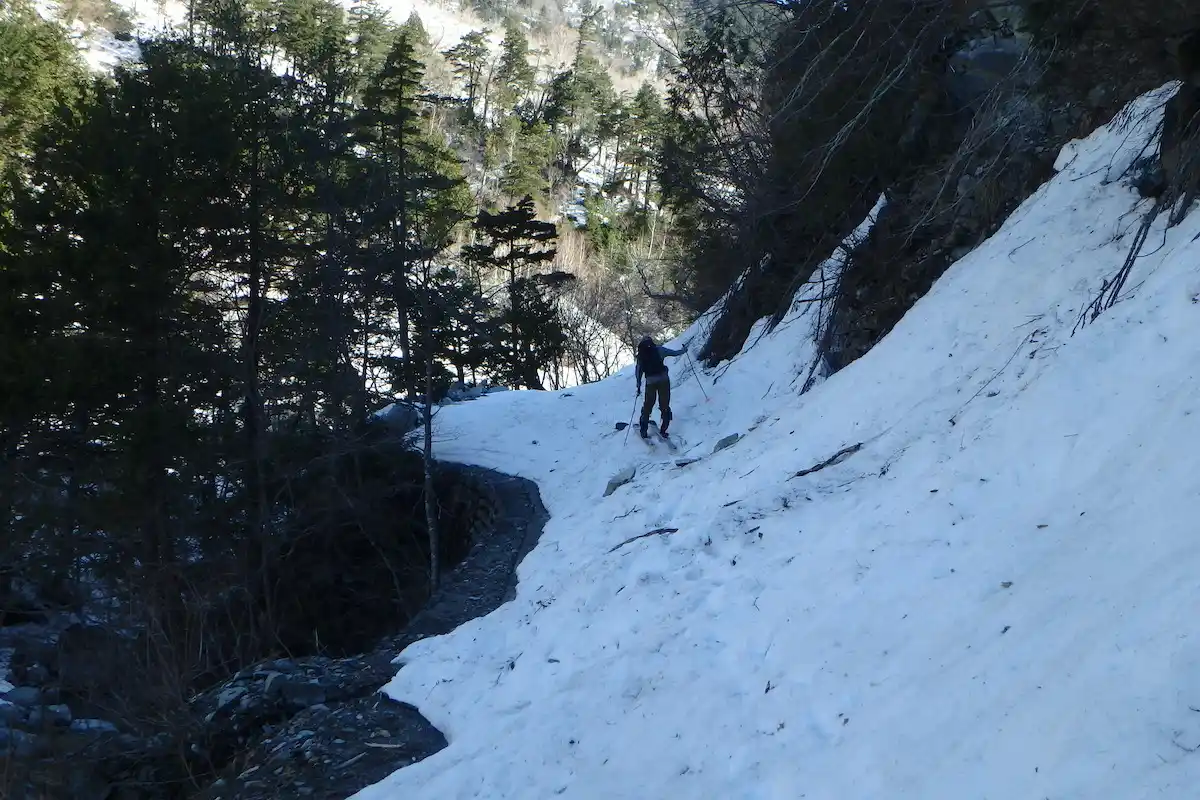 弓折岳BC 左俣林道 雪はなんとか繋がっている